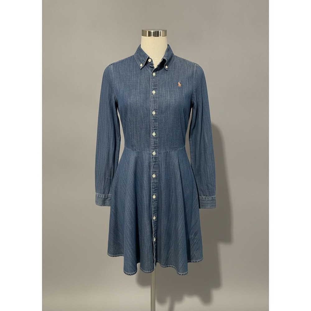 Polo Ralph Lauren Girls Denim Shirt Dress Indigo Blue Size 14 NWT Long Sleeve